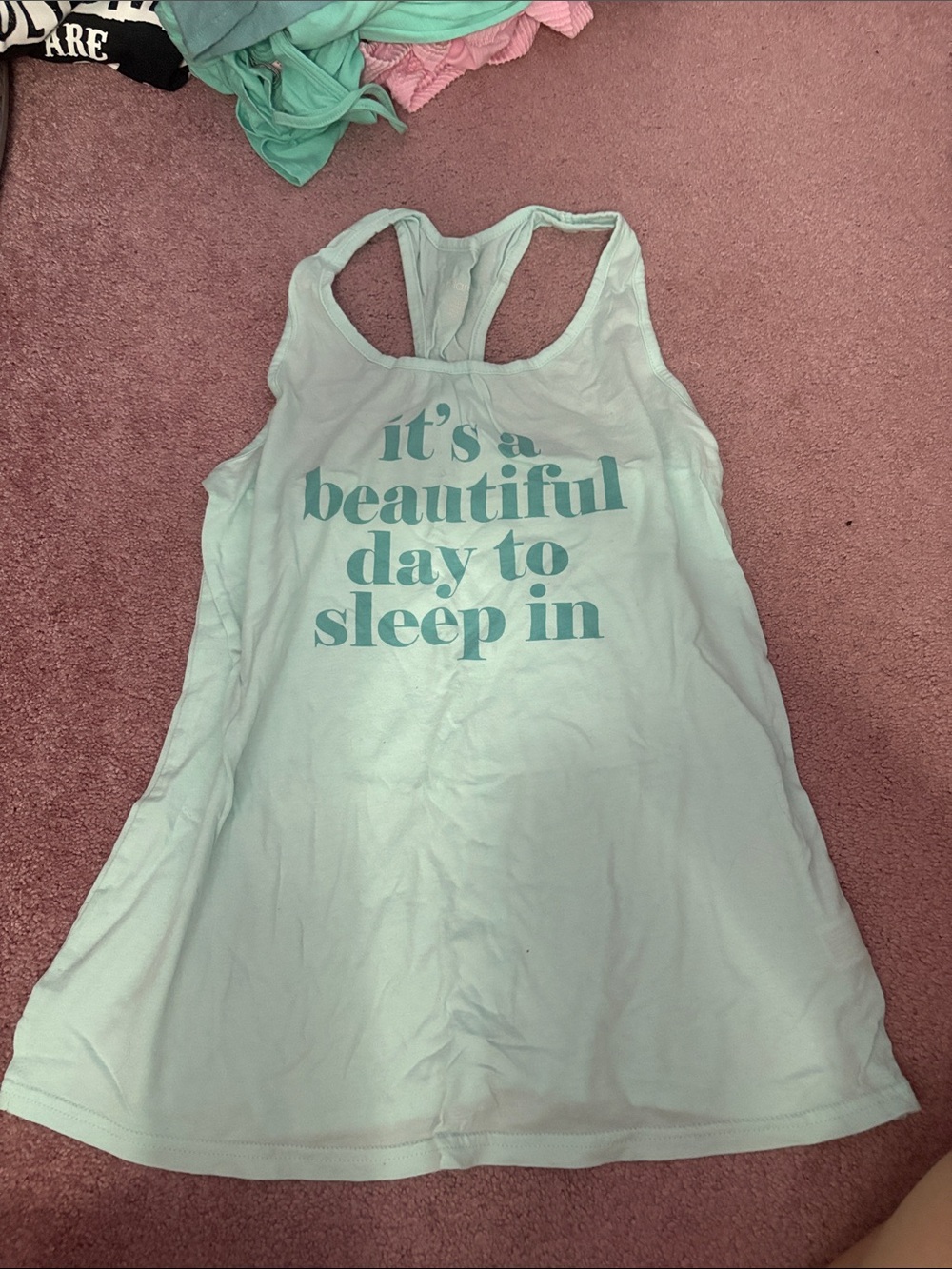 Xhilaration Mint Green Racerback Tank with Teal Print